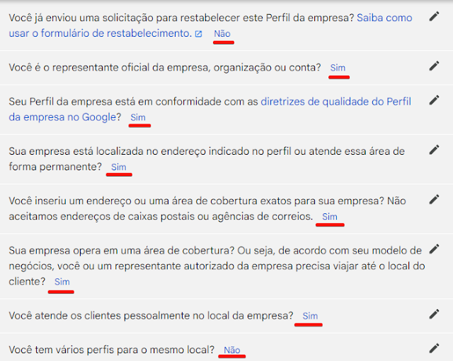 Formulário de contato do suporte do Perfil da empresa no Google