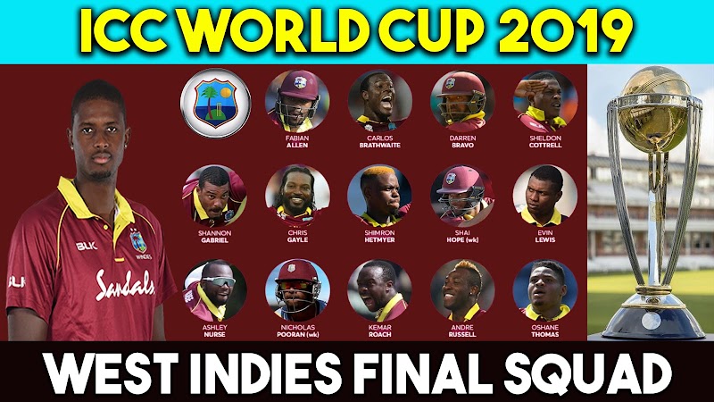 West Indies Team Full Squad in ICC Cricket World Cup