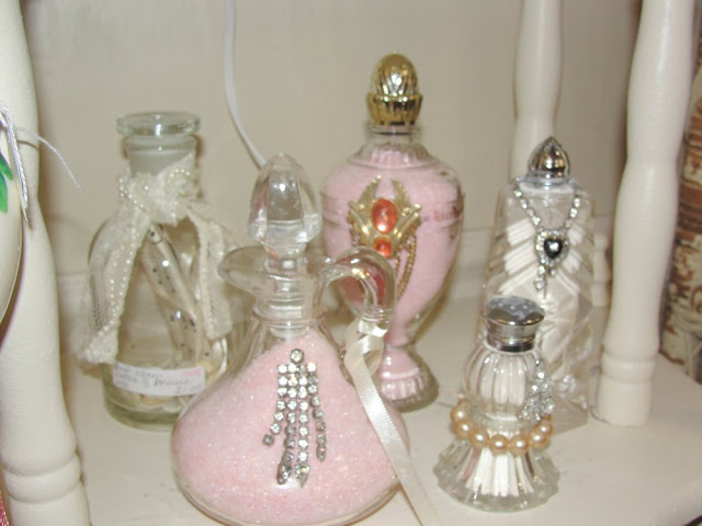pink glitter jeweled vintage rhinestone perfume salt shaker bottles
