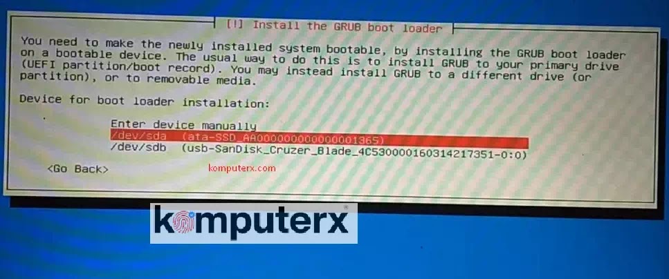 instal grub boot loader saat proses instal kali linux