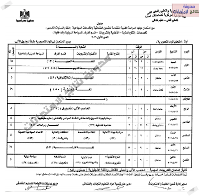 جداول إمتحانات التعليم الفنى للدبلومات الفنية تجارى وفندقى 2019 بالصور - الجداول كاملة