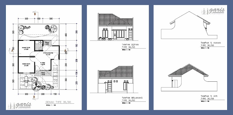 24 Top Konsep Denah Rumah Type 36 Cad