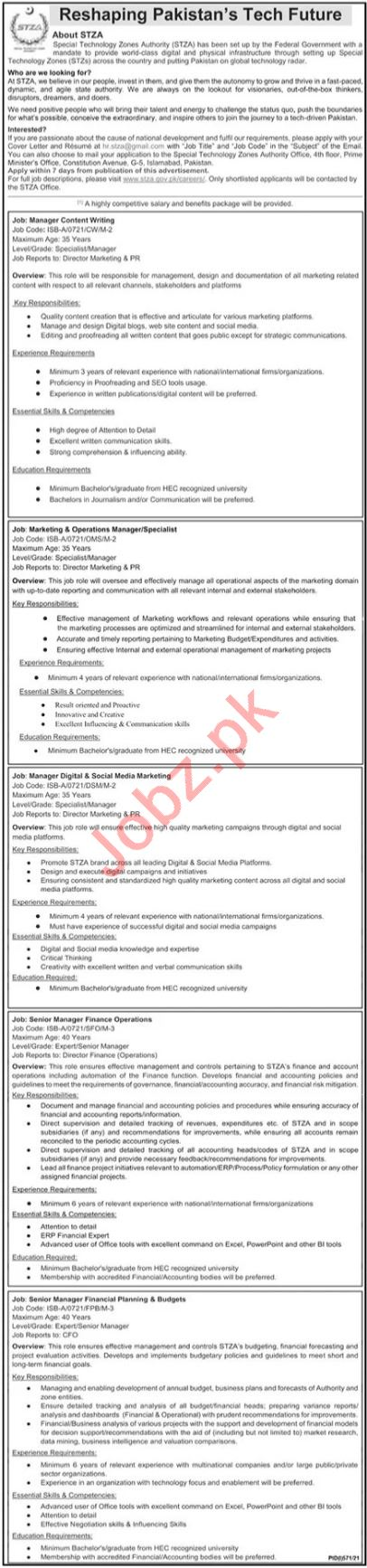 Special Technology Zones Authority STZA Jobs 2021 Manager