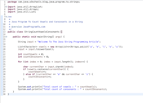 Java Program To Count Vowels and Consonants in a String example