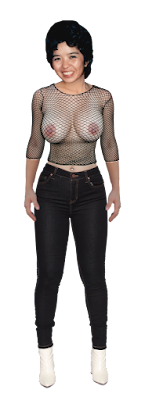 Girl with big boobs fishnet top PNG clip art