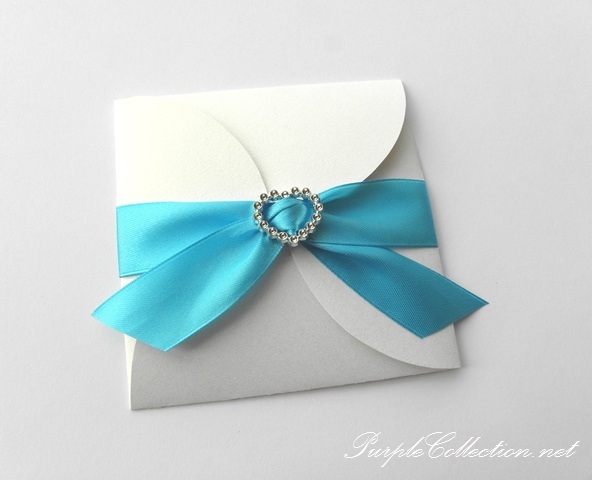 White + Turquoise Petal Fold Wedding Invitation Card, white, turquoise, petal fold, petal, invitation card wedding card, wedding invitation card, card, blue ribbon, diamond love, wedding, marriage