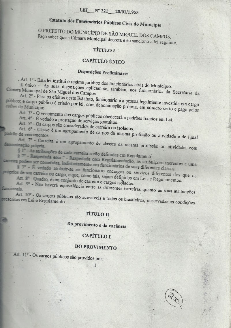 Estatuto dos funcionários Públicos Civis do Município de São Miguel dos Campos