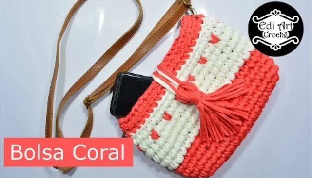 Tutorial paso a paso de bolsa coral en trapillo a crochet