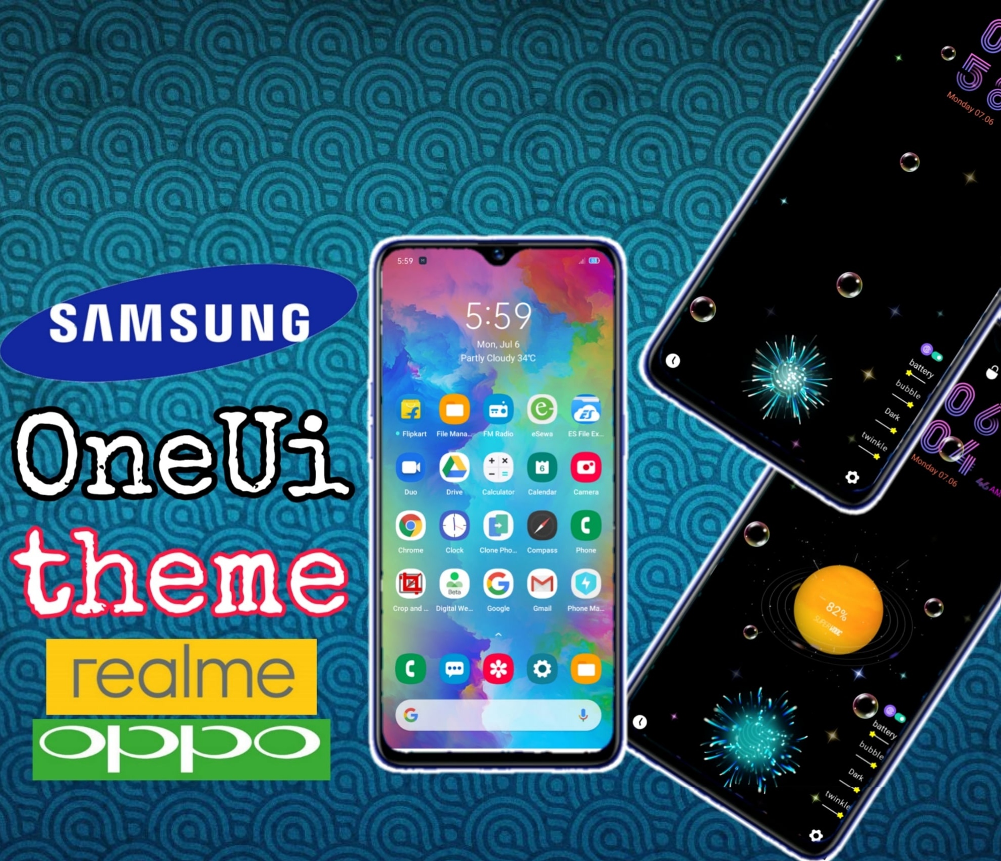 Samsung's OneUi theme for all Realme and Oppo device supporting RealmeUI and ColorOS 7, 6, 5