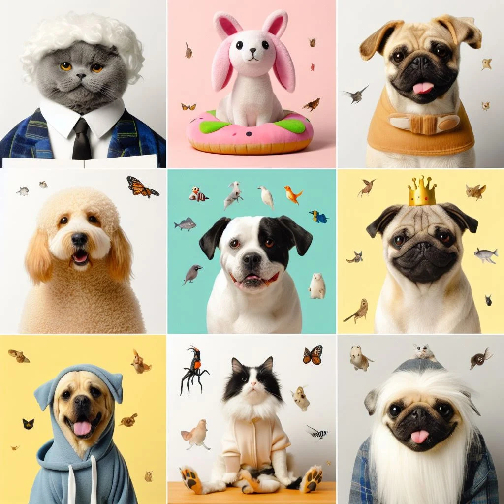 Isolated, a collage of the top earning pet influencers on Instagram, pet influencers, minimal background