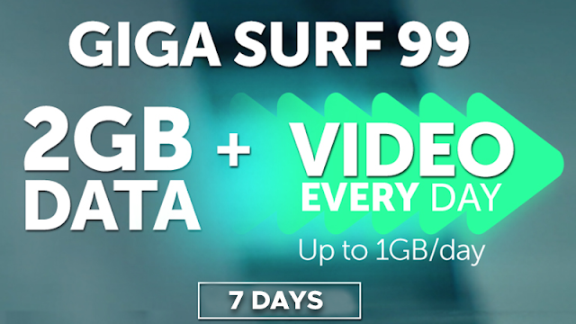 Smart GIGASURF99 : 2GB Data + 1GB Free YouTube Everyday for 7 Days