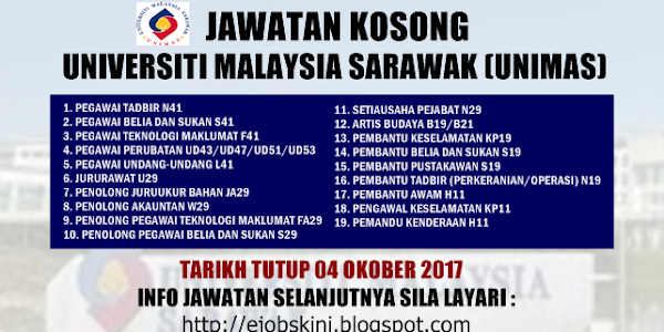 Jawatan Kosong Universiti Malaysia Sarawak (UNIMAS) - 04 Oktober 2017