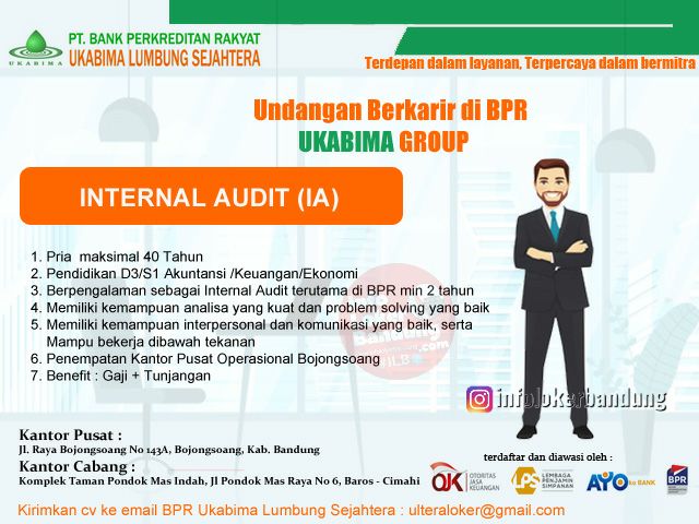 Lowongan Kerja Internal Audit & Surveyor PT. Bang Perkeriditan Rakyat Ukabima Group Agustus 2022