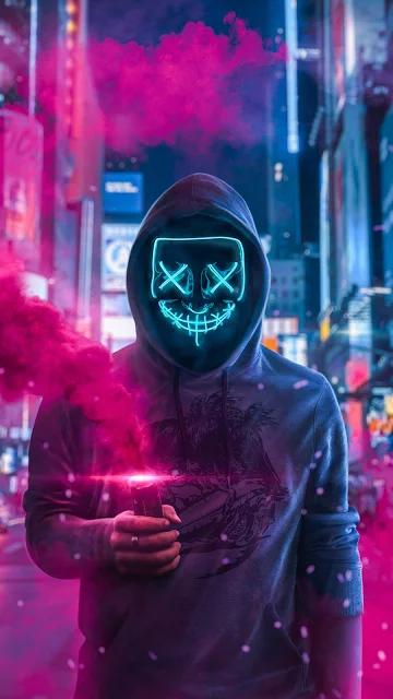 Anonymous, Neon, Mask, Hoodie, Smoke hd Wallpaper