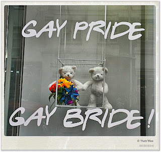 Pharmacie du temple, Marais, vitrine Gay friendly gay pride 2013 Paris nounours mariage pour tous