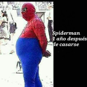 Spiderman un año después de casarse, gordo, barrigón