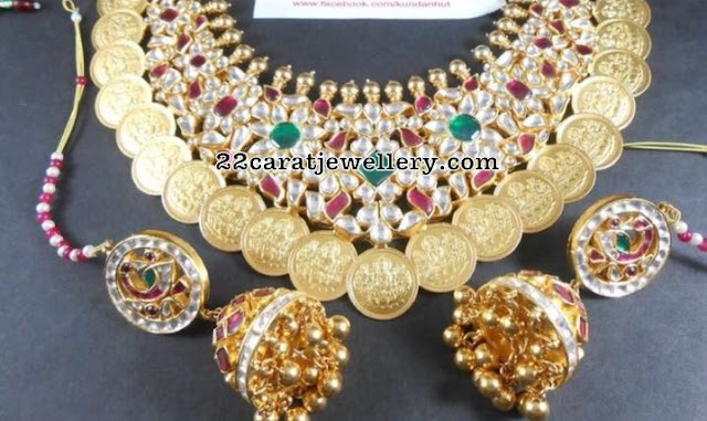 Pachi work Kasu Necklace with Chandbalis