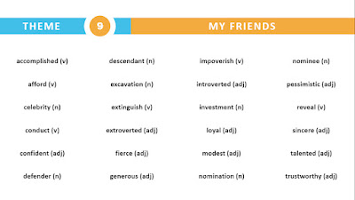 GRADE 11 - SUNSHINE ENGLISH - THEME 9 - MY FRIENDS - VOCABULARY LIST