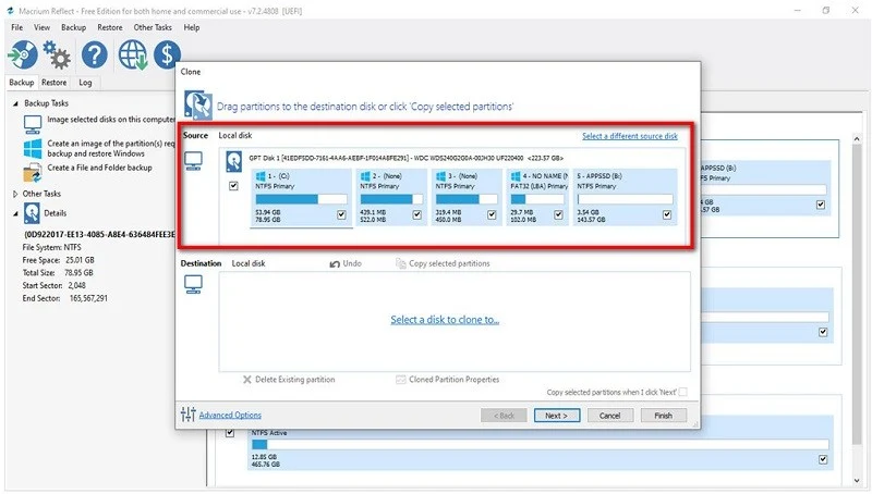 pilih source disk