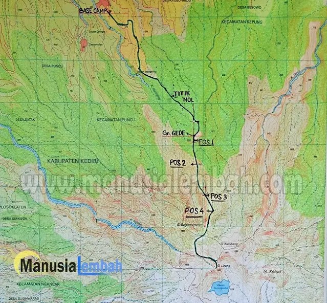 Peta Pendakian Gunung Kelud