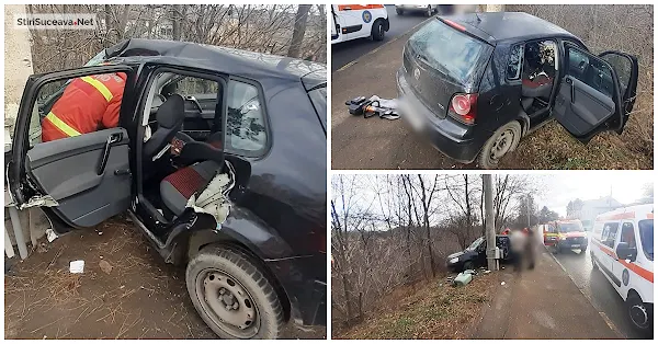 Accident grav în prima zi de Crăciun, pe Calea Unirii din Suceava. Tânără extrasă în stare de inconștiență din mașina izbită într-un stâlp