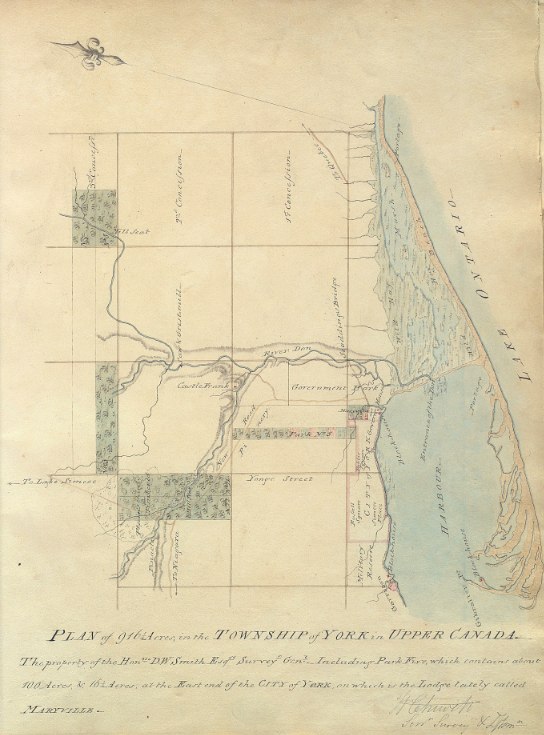 Plan of 916 1/4 acres, in the Township of York in Upper Canada. The property of the Honble. D.W. Smith, 1802 by William Chewett