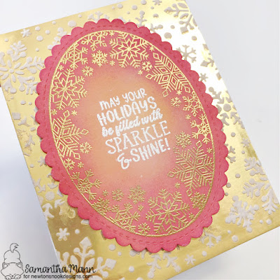 Snowflake Oval Card by Samantha Mann for Newton's Nook Designs, Distress Inks, Christmas Card, Christmas, Holidays, Embossing Paste, #newtonsnook #newtonsnookdesigns #snowflakes #distressinks #cards #cardmaking #christmas #christmascards