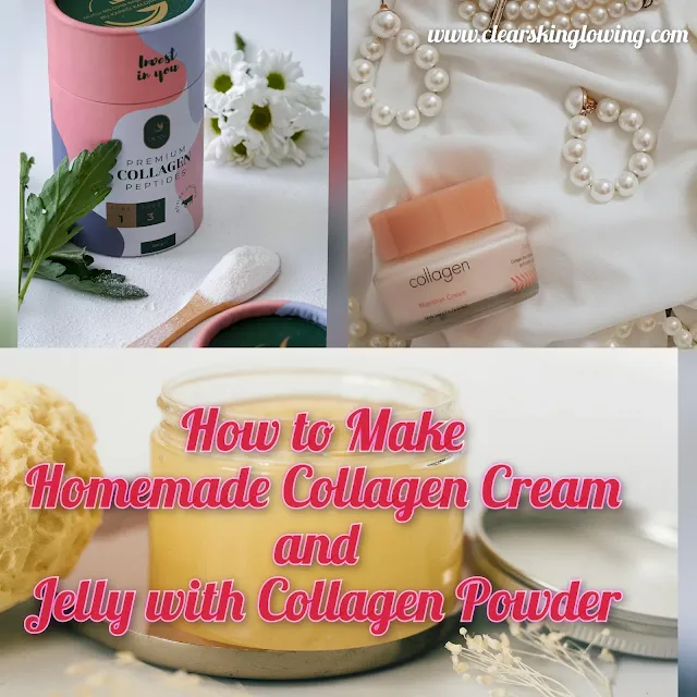 Homemade collagen cream and jelly made with collagen powder for natural skincare