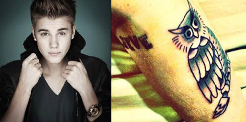 Justin Bieber added more ink to his body.  He showed off his owl tat on his forearm via instagram.  He also wrote in the caption, 