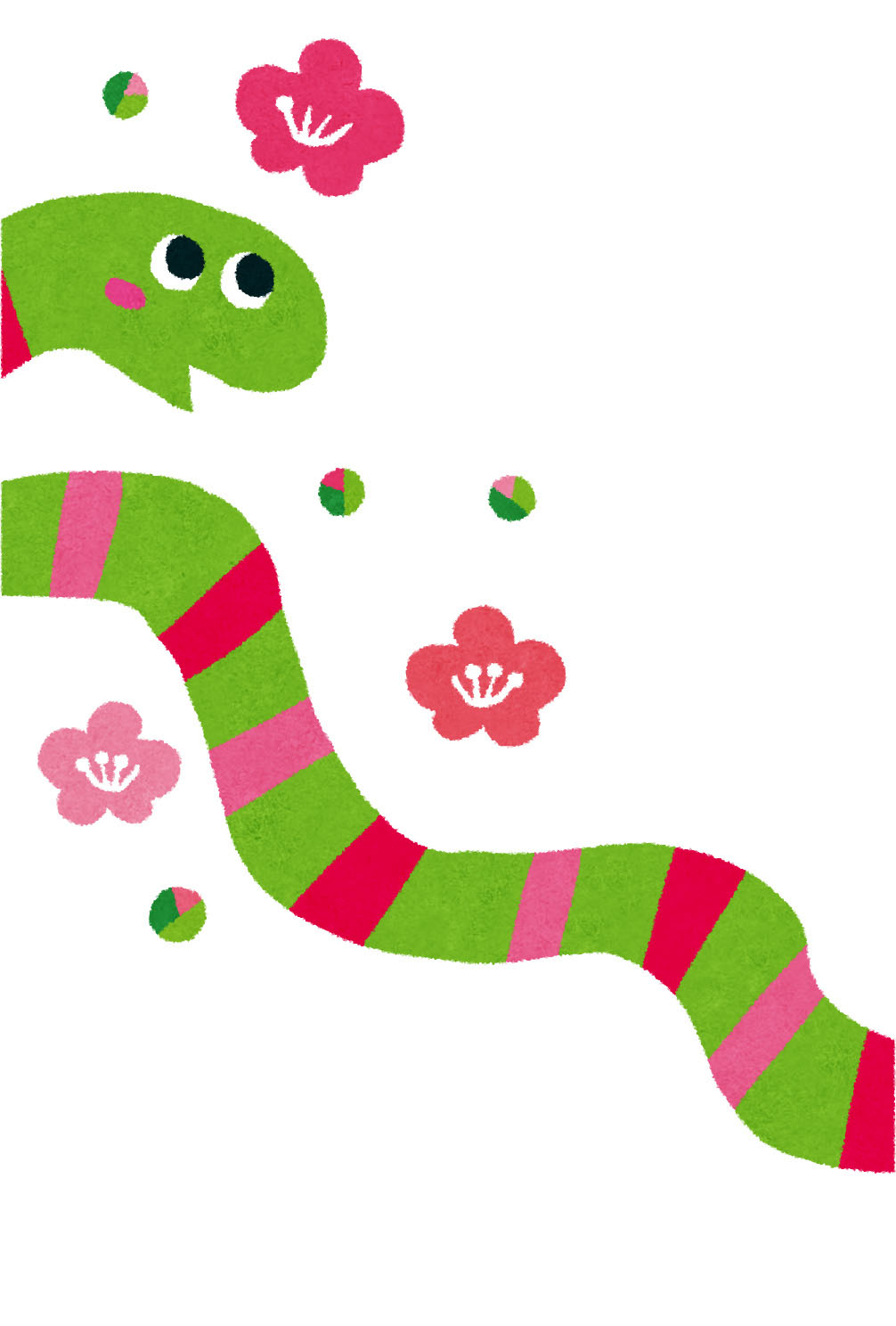 年賀状のテンプレート 緑の蛇と梅の花 かわいいフリー素材集 いらすとや