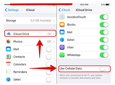 Matikan paket data untuk icloud di iPhone