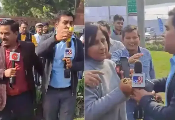 New Delhi, News, Parliament, Protest, Police, Forensic, Probe, Reporters, Fight, Viral, Video, Social Media, TV Reporters FIGHT Among Themselves To Get Hold Of Smoke Canister That Protestors Used In Lok Sabha.