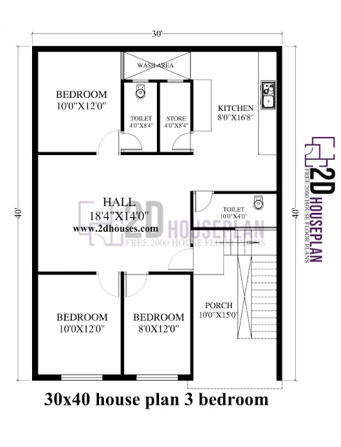 30x40 house plan 3 bedroom