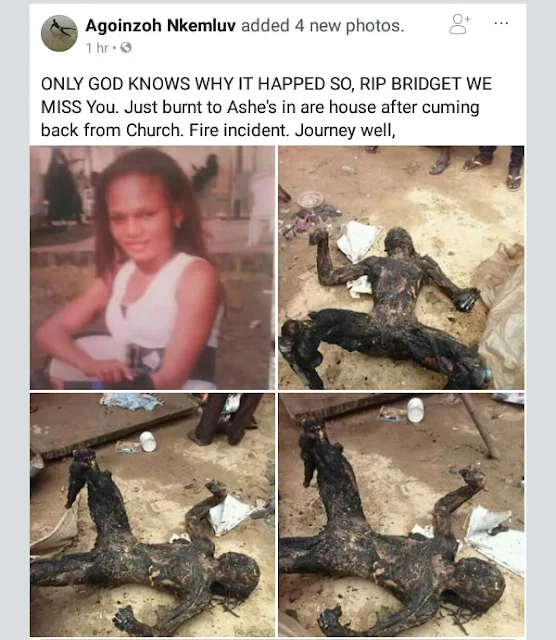  Graphic: Young lady burnt beyond recognition in house fire at Agoloma Town, Delta State