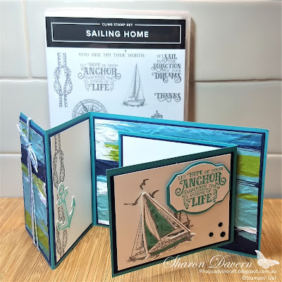 Rhapsody in craft, Sailing Home, Bermuda Bay, Artistry Bloom DSP, Double Open Joy Fold Card, Fancy Fold, Old World Paper 3D EF, Stampin' Up 2020-21 Annual Catalogue