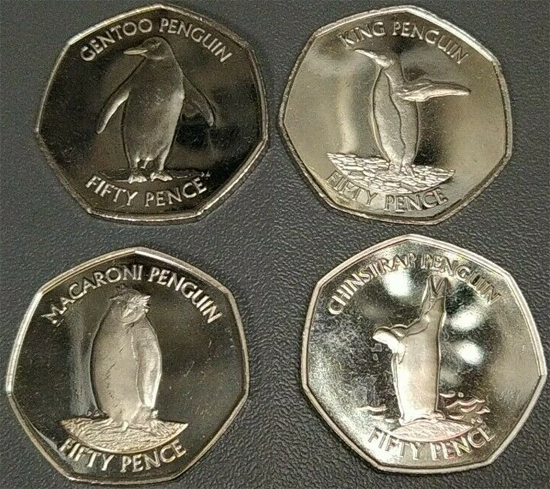 South Georgia and South Sandwich Islands 50 pence 2020 - Not coloured penguin types