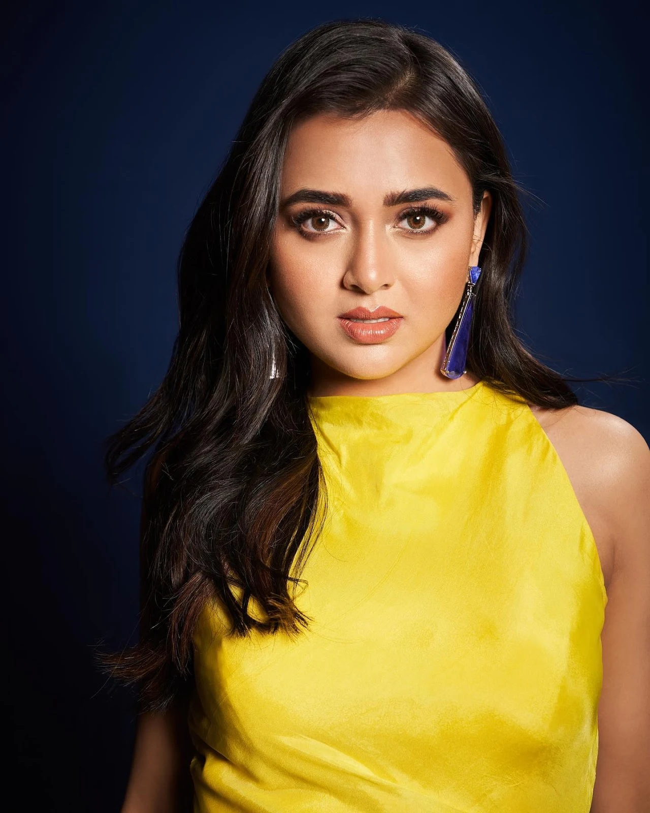 tejasswi prakash face yellow dress high slit