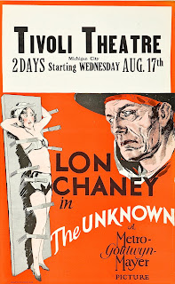 THE UNKNOWN. Window Card: 35 x 56 cms. Estados Unidos. GARRAS HUMANAS. The Unknown. 1927. Estados Unidos. Dirección: Tod Browning. Reparto: Lon Chaney, Joan Crawford, Norman Kerry, Nick de Ruiz, John George, Frank Lanning.