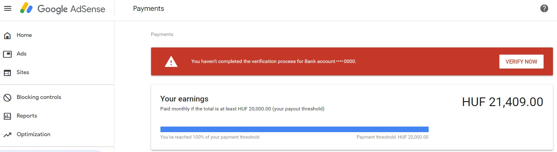 AdSense verification pending status