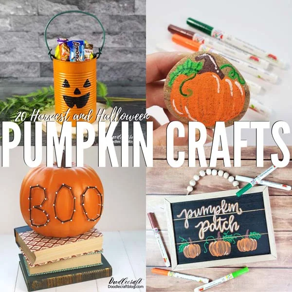 20 Pumpkin Crafts for Harvest or Halloween!   Get ready for harvest of Halloween with these 20 fun pumpkin themed crafts.   These pumpkin crafts are a wide variety of mediums and techniques.   They are great for a variety of ages and skill levels too!   Which Pumpkin themed craft is your favorite?