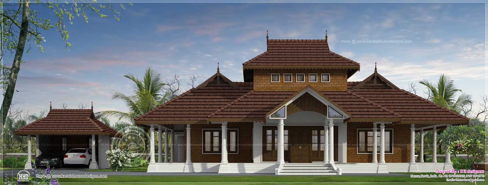 Traditional Kerala villa exterior in 3070 sq ft Home 