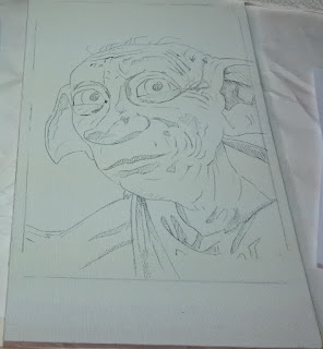 The first stage in producing a painting of Dobby from Harry Potter - Robin Springett