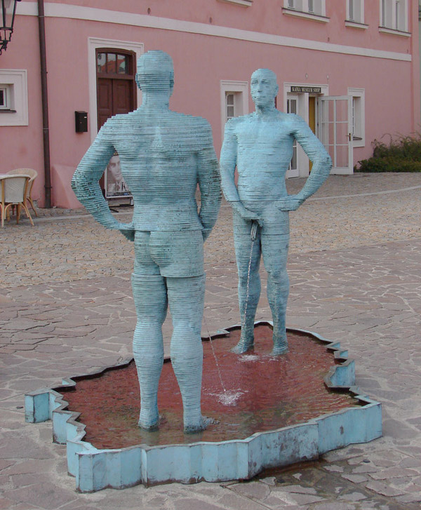 urinating police woman art. Two Peeing Guys (Sculpture)