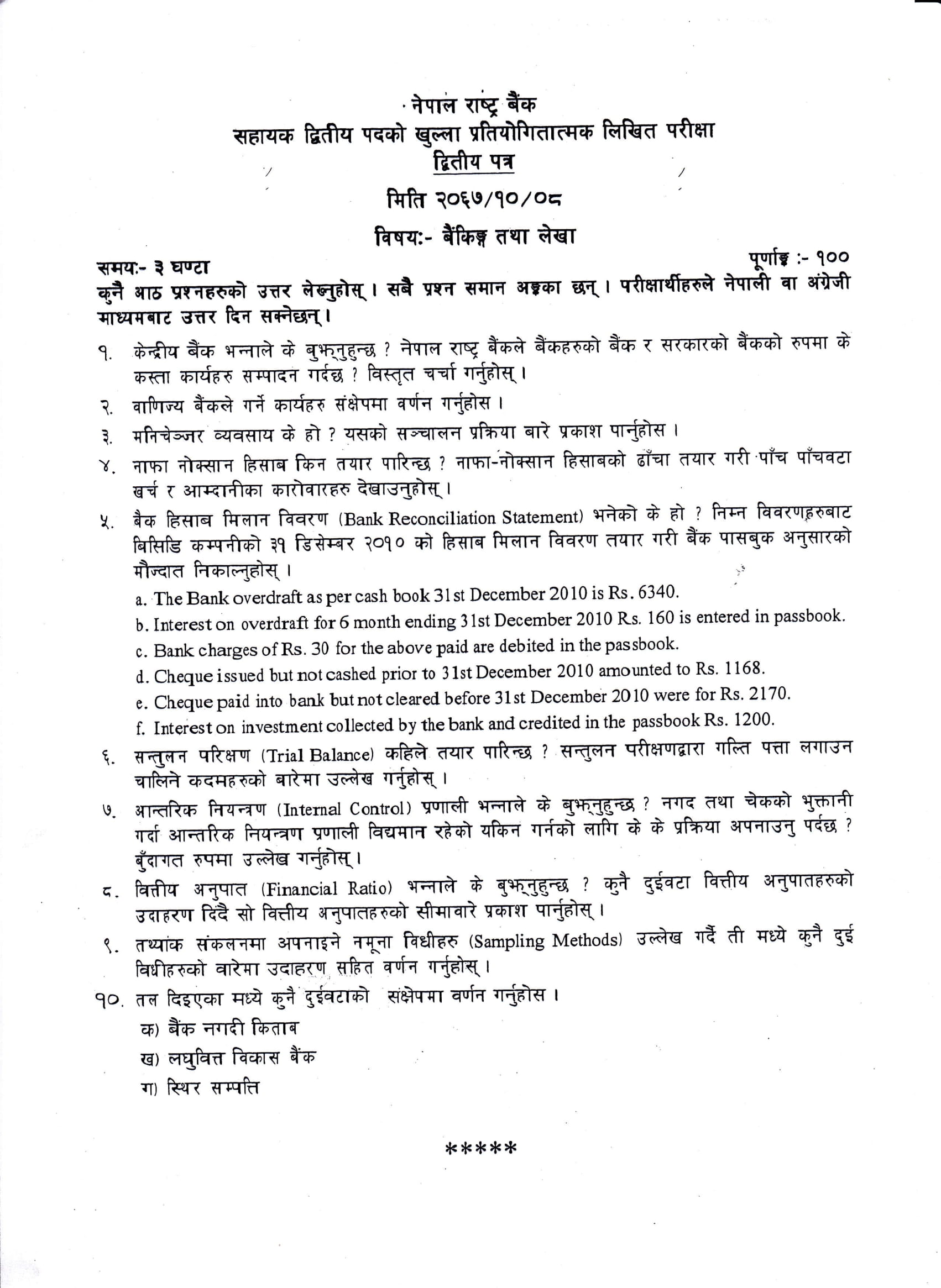 Assistant Second - Sahayek Ditiye Nepal Rastra Bank (NRB) - Recent Papers And Model Questions