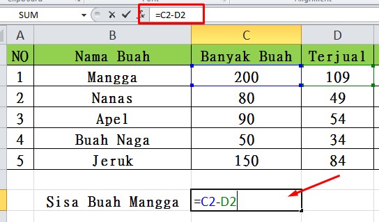 Rumus Pengurangan di Excel