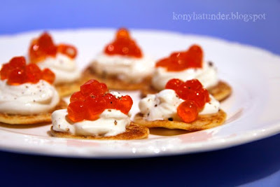 mini blinis with red caviar