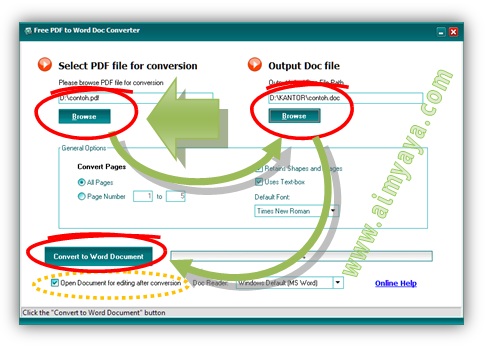 Gambar: Cara melakukan Convert PDF to WORD dengan software Free PDF to Word.  Langkah 5: melakukan proses konversi PDF to Word