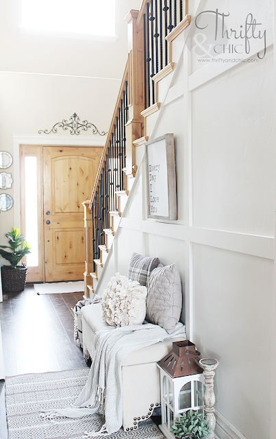 Farmhouse style house tour. House tour full of before and afters. How to transform a builder grade house. DIY farmhouse decor and decorating ideas. DIY cottage decor and decorating ideas. DIY farmhouse entryway decor. 2 story entry way ideas. Entryway inspiration