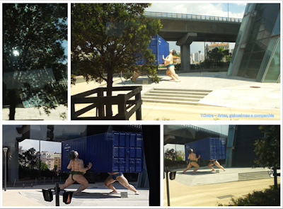 Marseille; Empresa CMA CGM TOWER; lutadores de sumô com contêiner azul