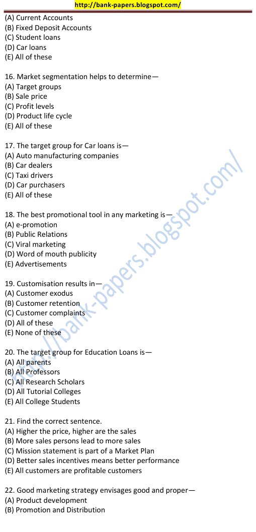 State Bank Of Mysore Sample Question Papers